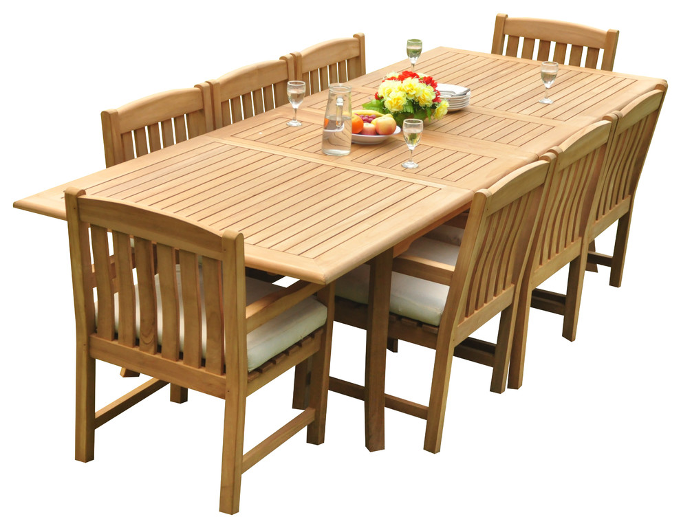 9 Piece Teak Dining Set  117 quotExtension Rectangle Table  8 Devon Arm Chairs   Craftsman   Outdoor Dining Sets   by Teak Deals  Houzz