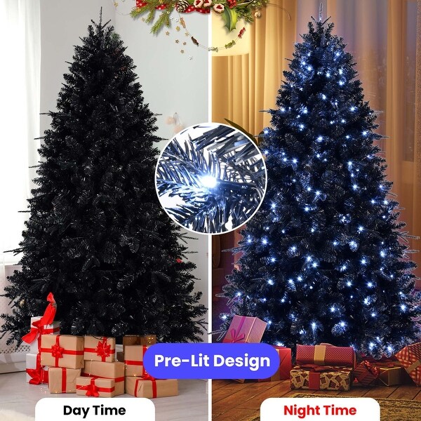 7.5ft PreLit Black Full Halloween Xmas Artificial Christmas Tree