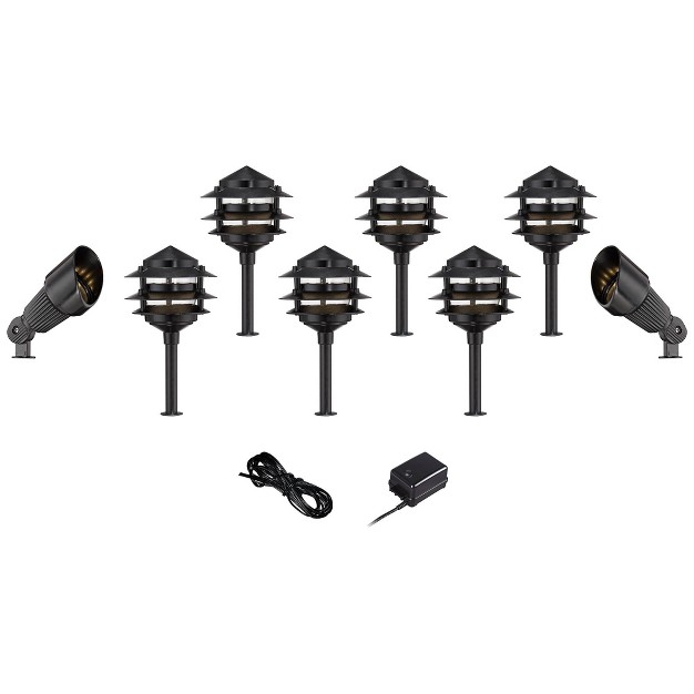 John Timberland Pagoda Black 10 piece Outdoor Led Landscape Lighting Set