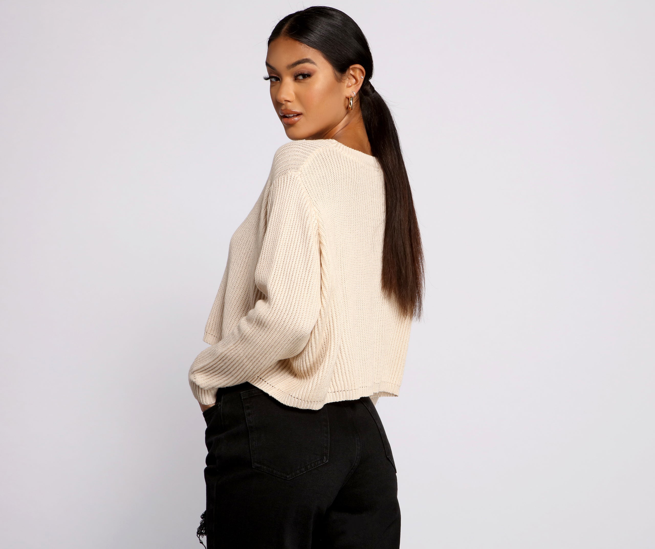 Basic Crew Neck Cropped Knit Sweater