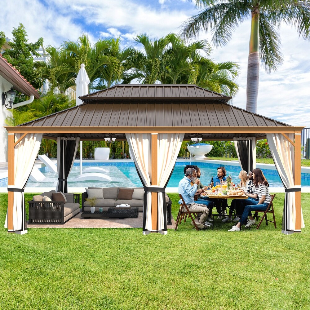 EROMMY Hardtop Gazebo W/Steel Double Roof  Anti Rust Coating Aluminum Frame Permanent  Hard Top Gazebo for Garden Lawn Parties