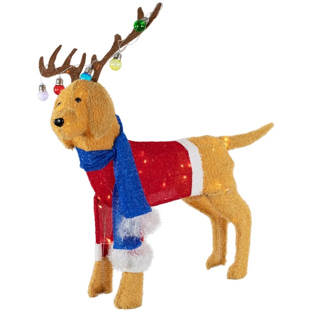 Led Lighted Dog Wearing Antlers Christmas Outdoor Yard Decoration