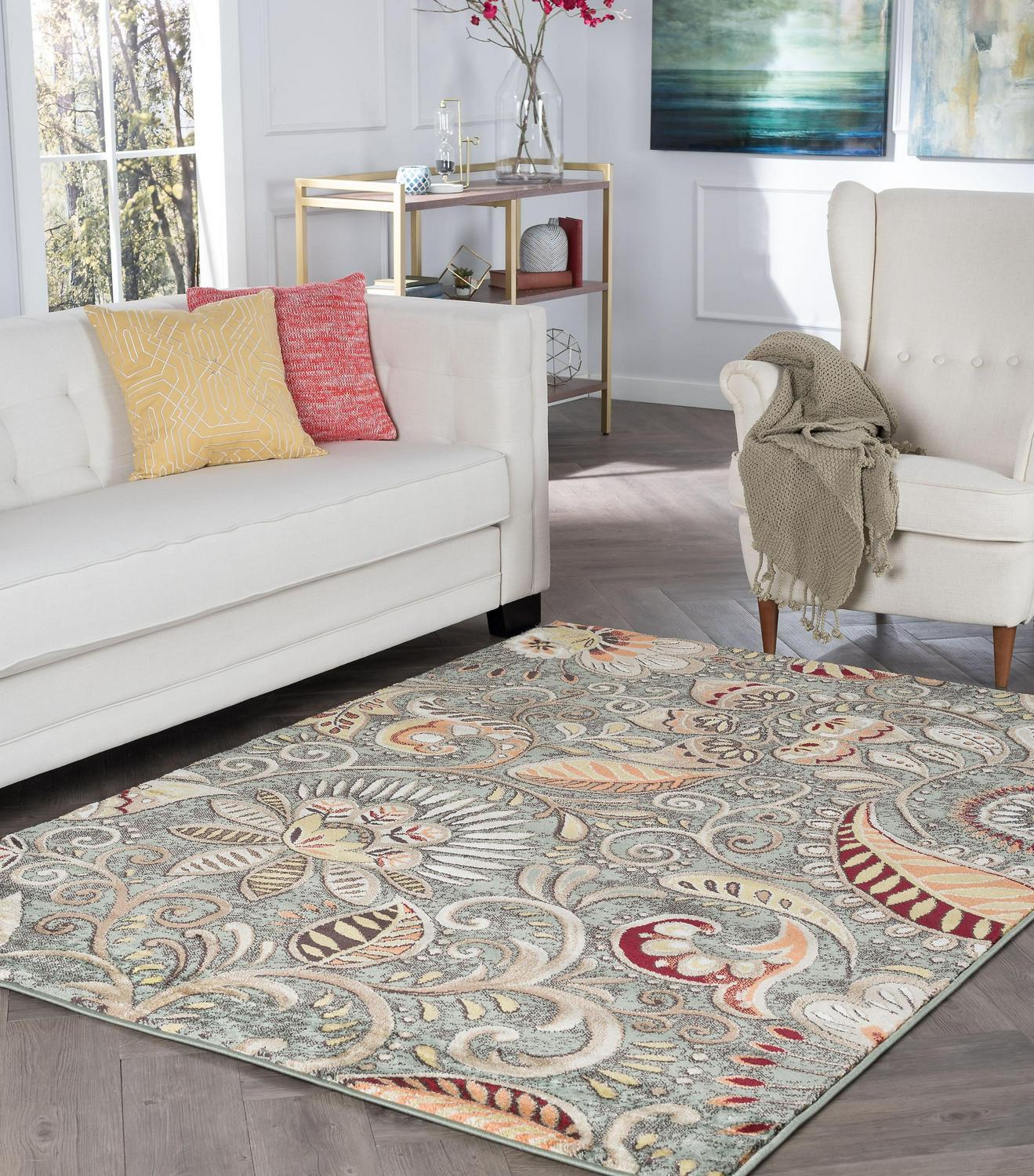 Contemporary 52158 Area Rug (5821738221 x 7821738221) Abstract Seafoam Beige Living Room Easy to Clean  Crowdfused