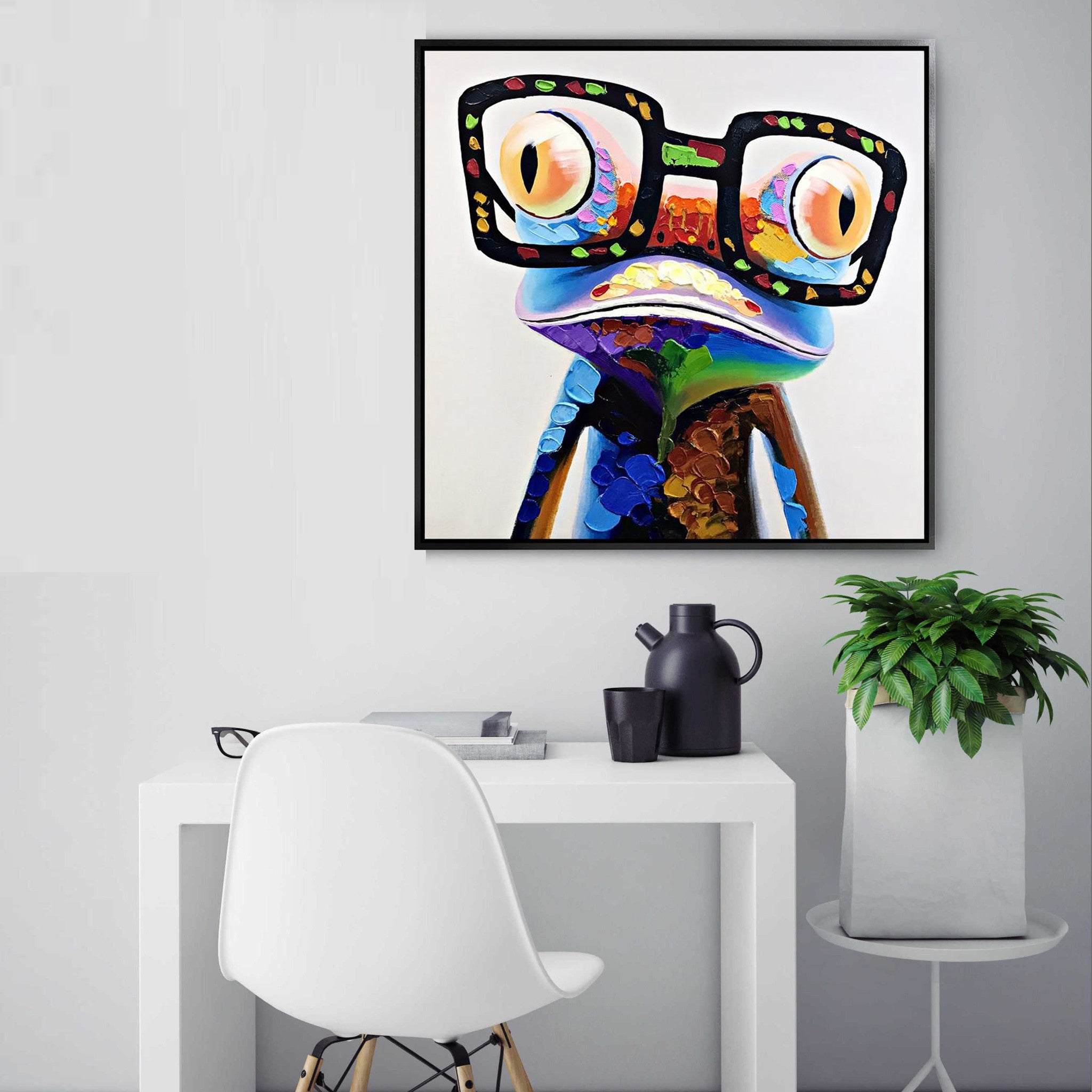 Funky Frog Hand Painted Art Painting With Frame 67X67 Cm Soap0006