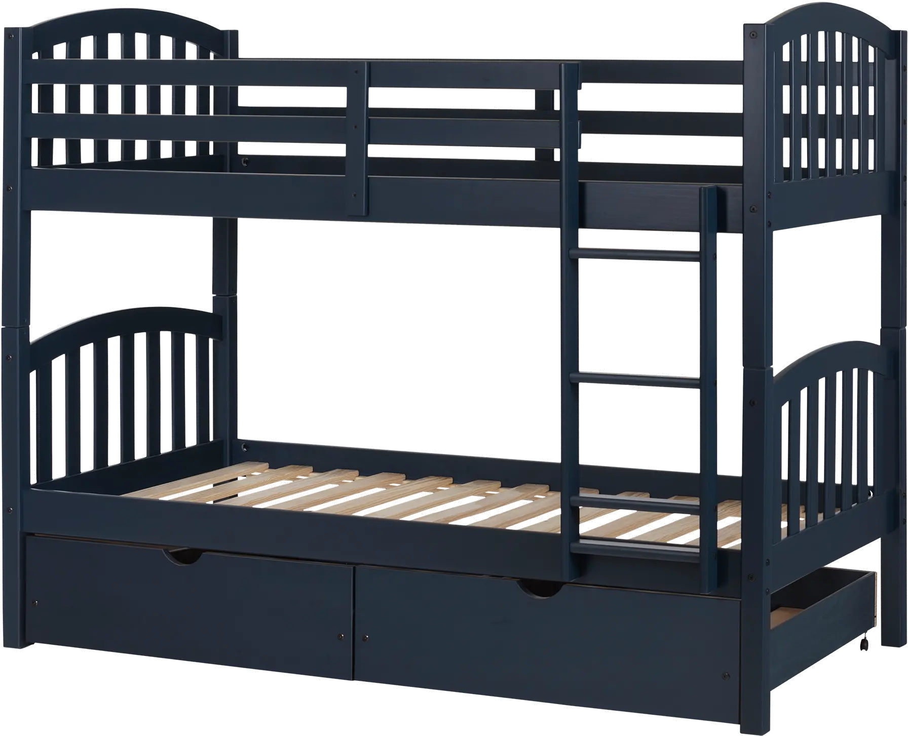 Asten Navy Blue Twin Bunk Beds with Storage Drawers