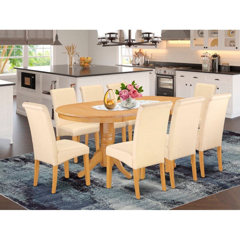 East West Furniture Kitchen Table Set  an Oval Dining Table and Light Beige Linen Fabric Parson Chairs  Oak(Pieces Options)