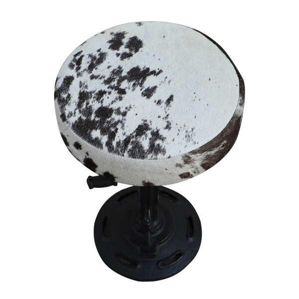 RAM Metal Crank Bar Stool with Black and White Cowhide Seat