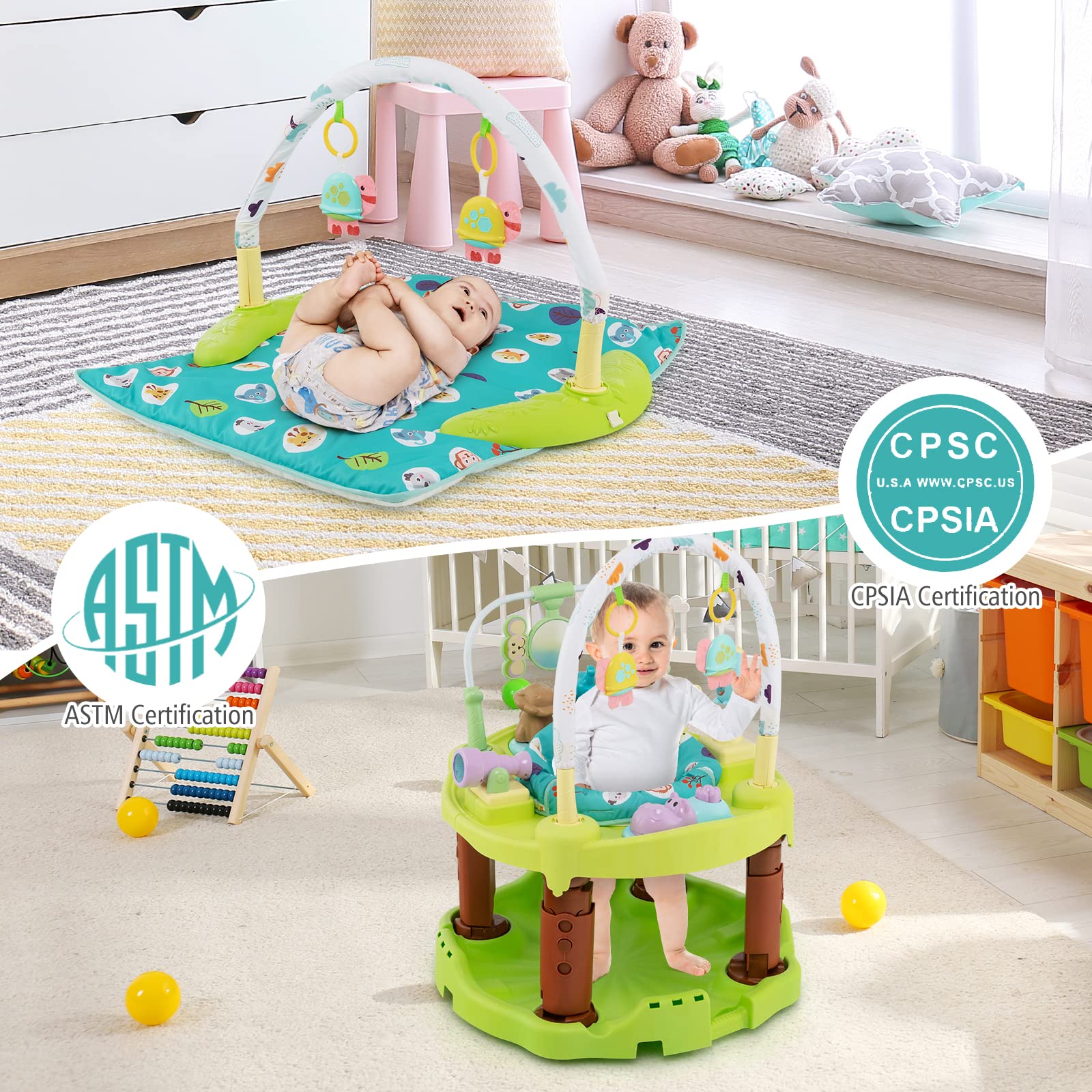 Costzon Baby Activity Center, 3 in 1 Saucer Bouncer & Infant Play Mat & Activity Table