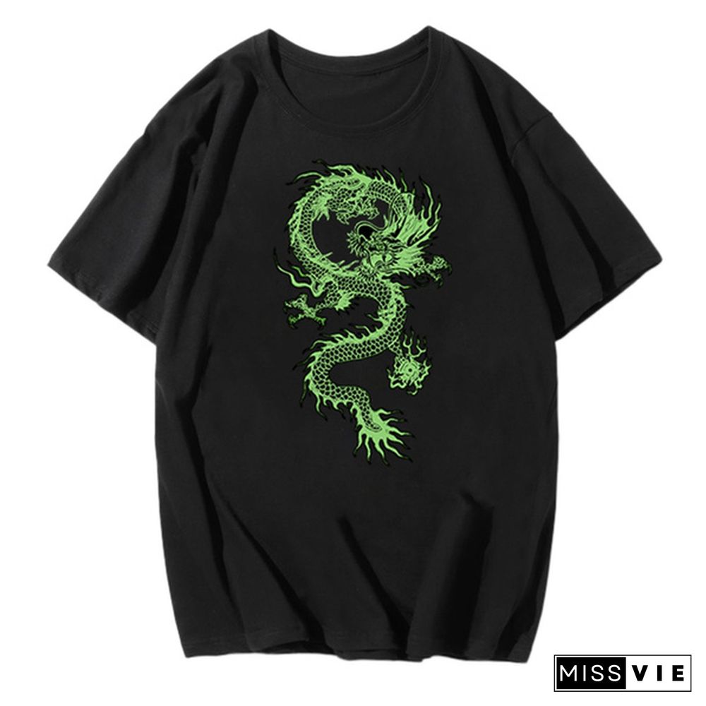 Unisex Men Women Dragon Print T-Shirt Plus Size Short Sleeve Casual Shirt Streetwear Hip Hop Tops Harajuku Ladies Summer Tee