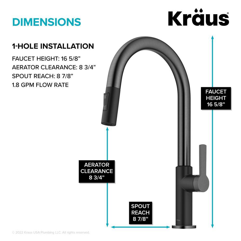 KRAUS Oletto Single Handle Pull-Down Kitchen Faucet in Matte BlackSpot Free Black Stainless Steel KPF-2820MBSFSB