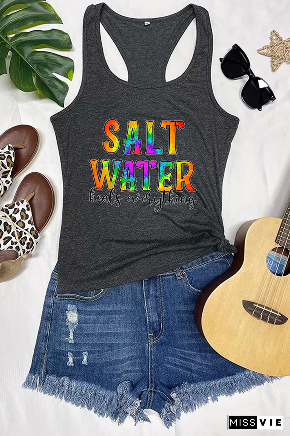 Salt Water Heels Everything Letter Print Graphic Tank Top