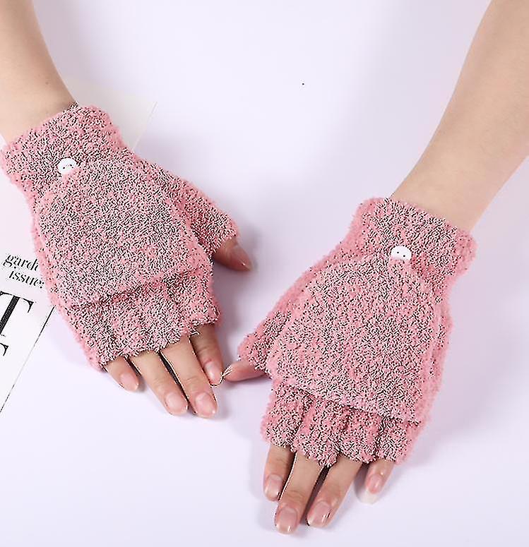 1pairs Coral Velvet Half Finger Gloves- Knitted Convertible Fingerless Gloves Mittens Thickened Stretchy Winter Warm Mittens In Common Size For Women