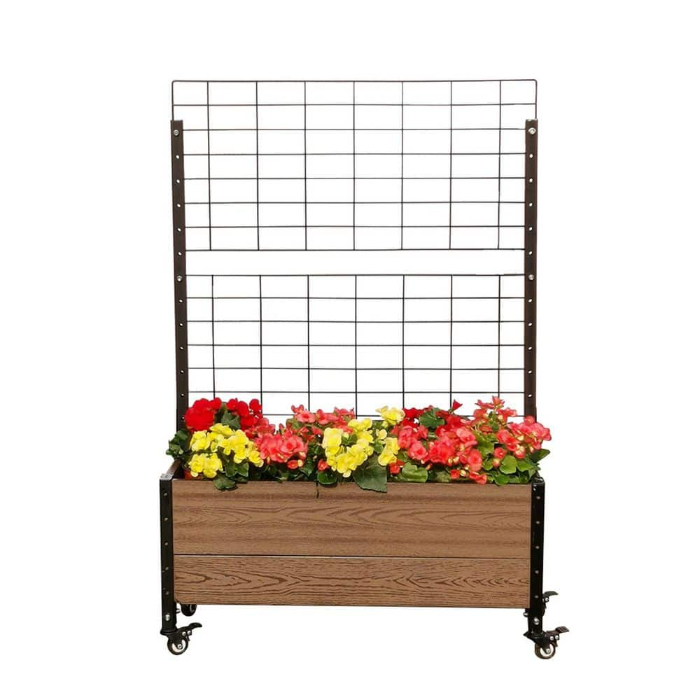 EverBloom Mobile Trough Brown Composite Board and Steel Raised Planter with Trellis K2120