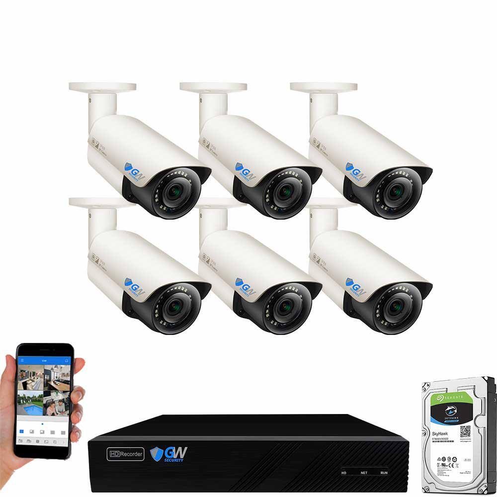 GW Security 8-Channel 8MP 2TB NVR Smart Security Camera System 6 Wired Bullet Cameras 2.8mm-12mm Lens HumanVehicle Detection GW7050MIC6-2T