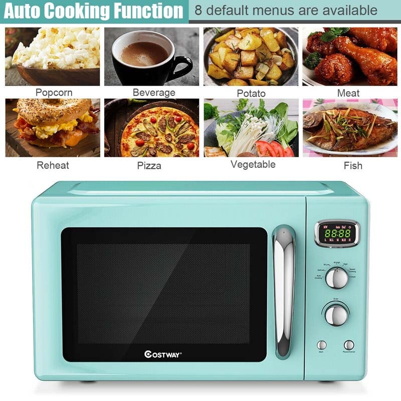 0.9Cu.ft Retro Countertop Microwave Oven, 900W with Defrost & Auto Cooking Function, Glass Turntable