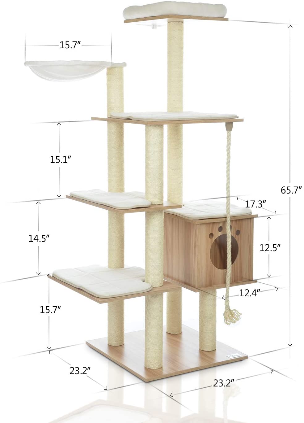 HEMBOR Cat Tree Tower Condo Cat Scratching Posts， Beige， 69