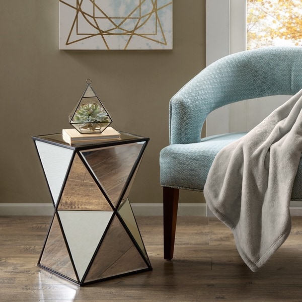 Silver Orchid Harlow Blick Silver Angular Mirror Accent Table