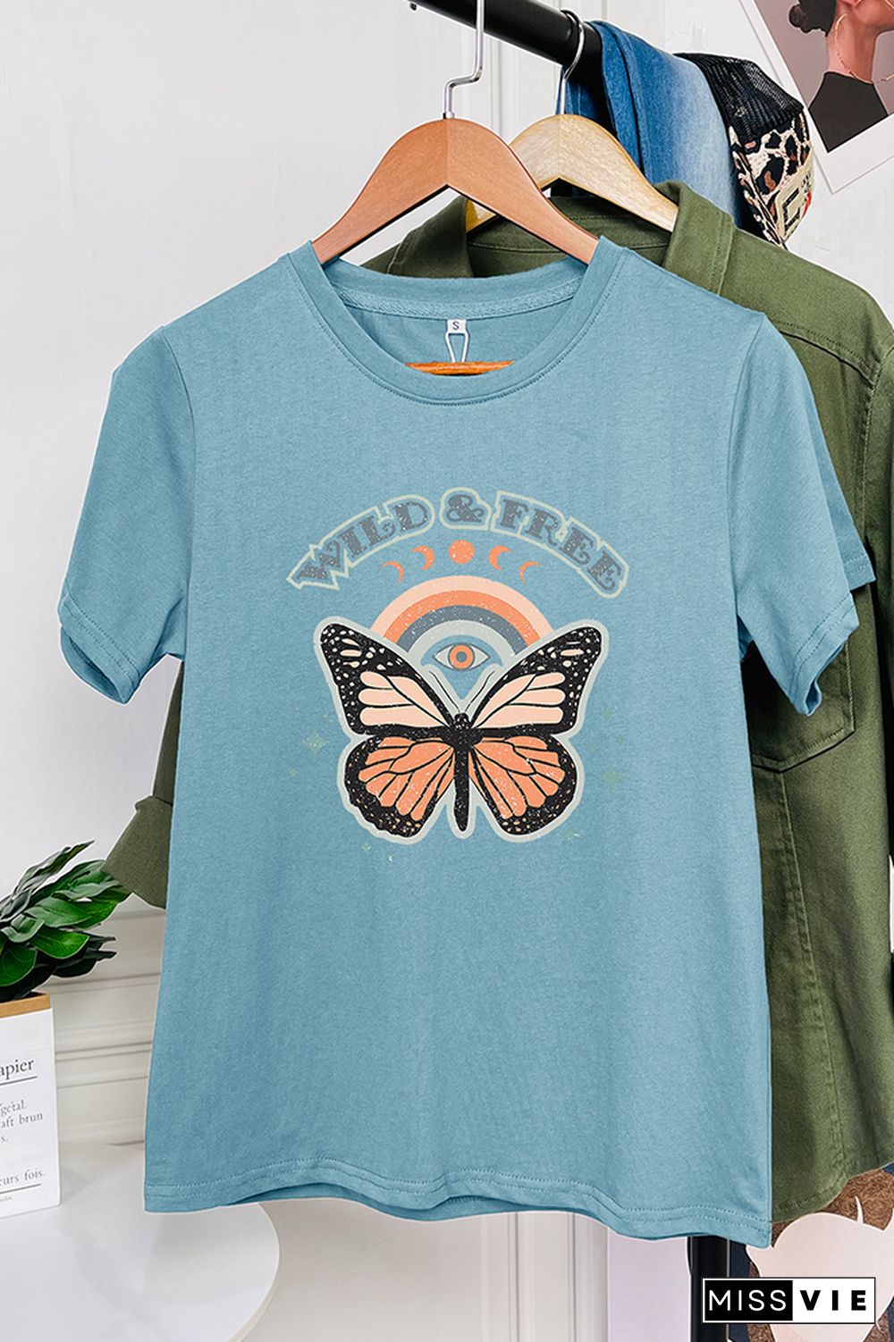 Wild and Free,Butterfly Graphic Tee Wholesale