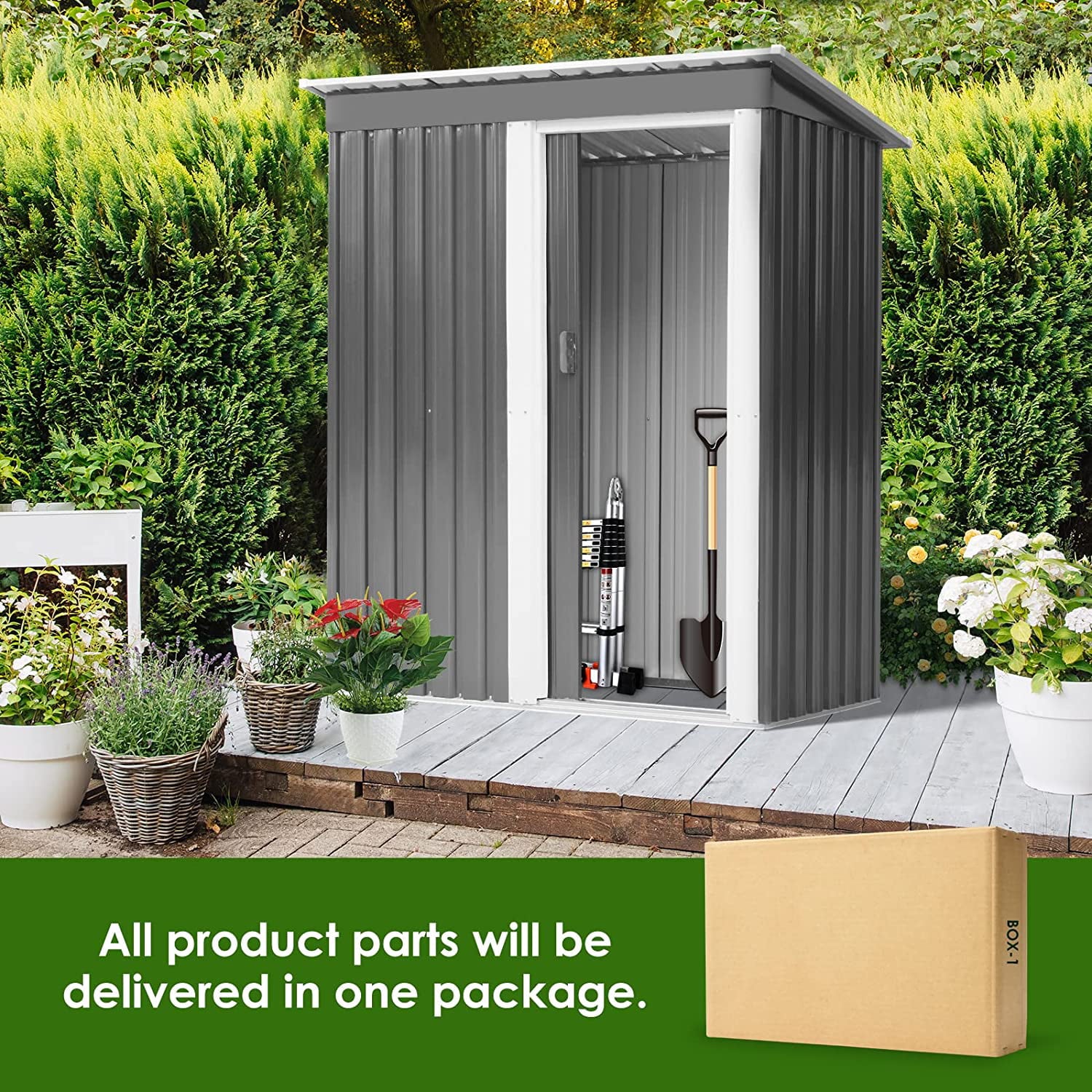 Arlopu 5' x 3' Outdoor Storage Shed with Sliding Door, Metal Tools Shed House for Garden, Patio, Lawn