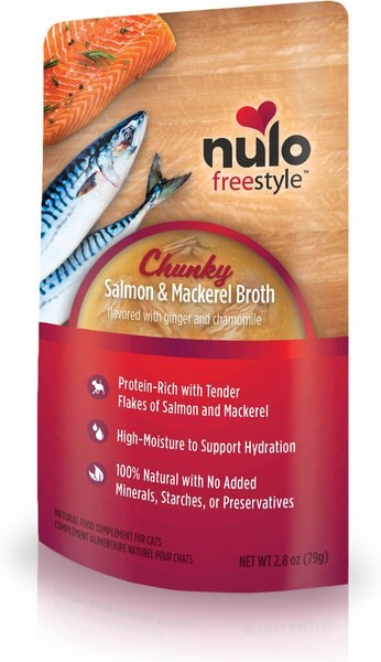 Nulo FreeStyle Chunky Salmon and Mackerel Broth Wet Cat Food， 2.8-oz pouch， case of 24