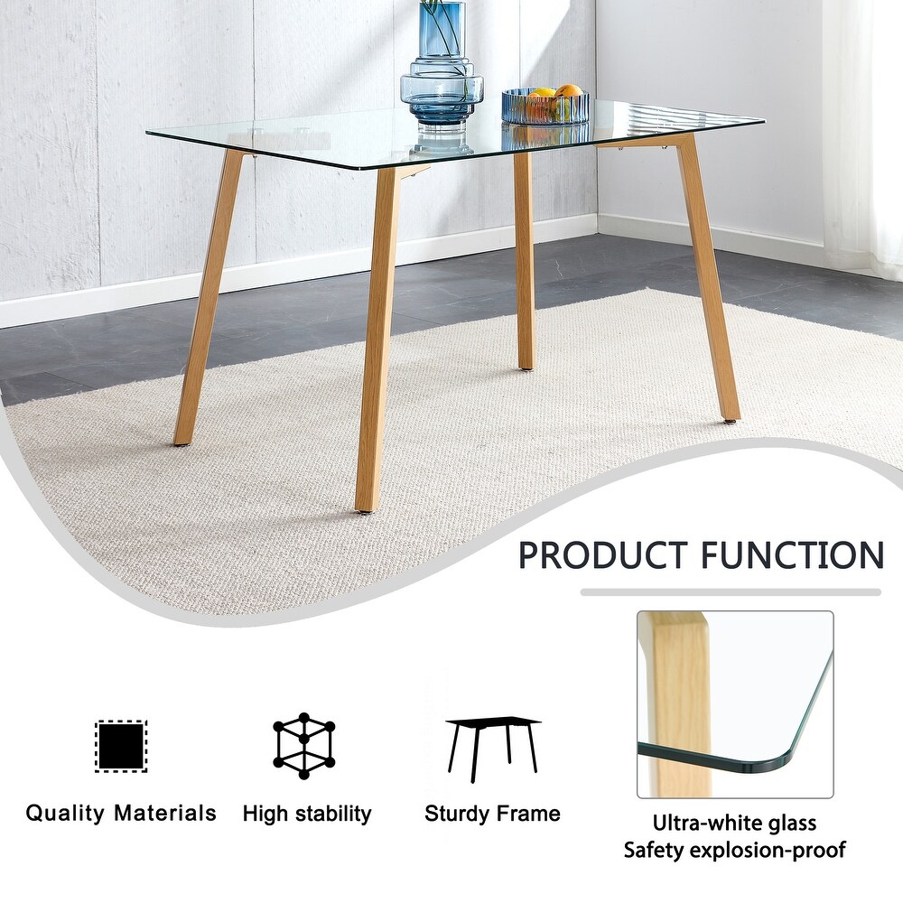 Glass Dining Table Modern Minimalist Rectangular for 4 6 with Tempered Glass Tabletop  Writing Table Desk  for Kitchen Dining