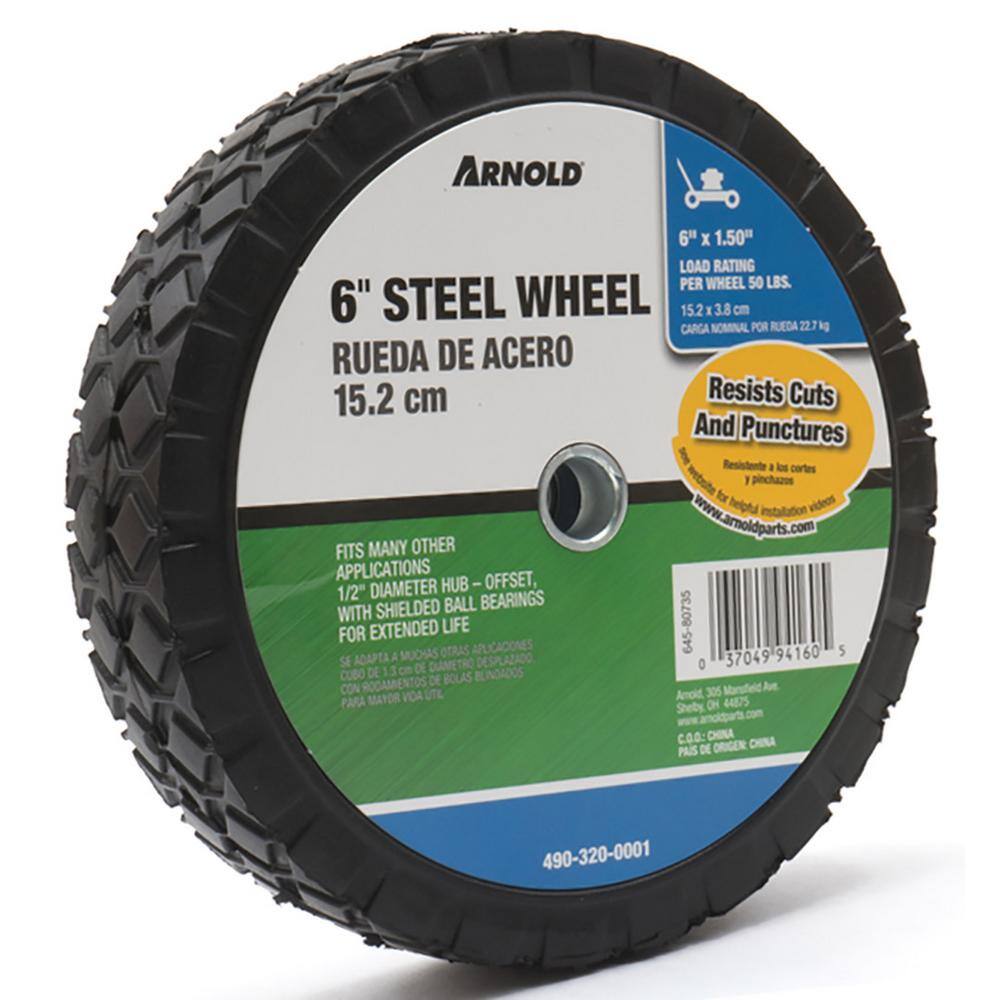 Arnold 6 in. x 1.5 in. Universal Steel Wheel with Shielded Ball Bearings for Extended Life 490-320-0001