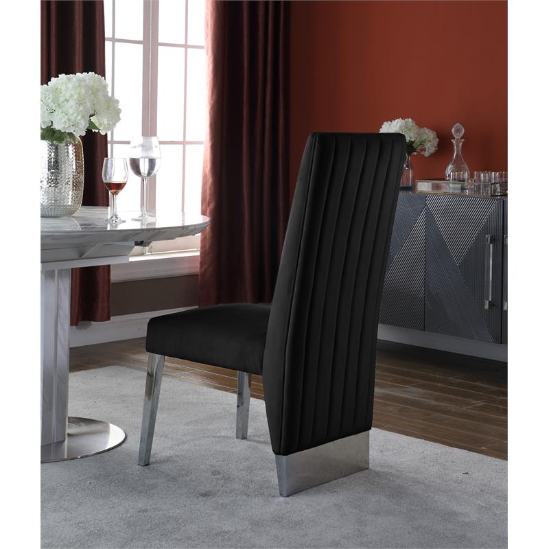 Meridian Furniture Porsha 19H Velvet Dining Chair in Black (Set of 2)