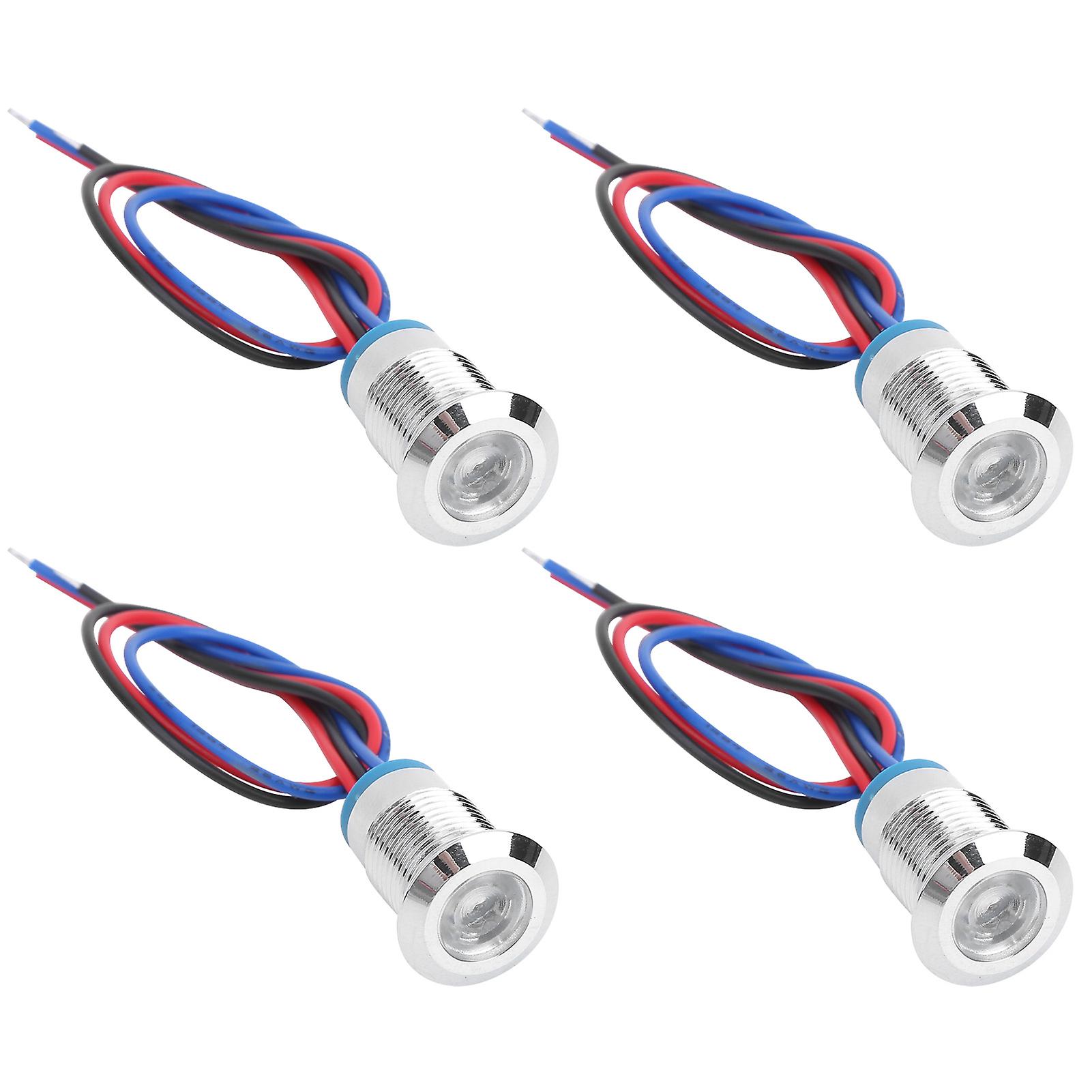 4 Sets PreWired Round LEDs Waterproof 2Color Light Common Anode Anode Electrode 1224V 12mm(Red and Blue )