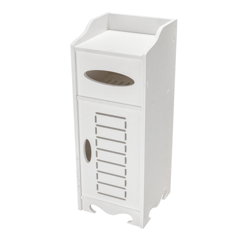 Bathroom Cabinet, Waterproof Storage Cabinet Toilet Cabinet with Paper Holder White