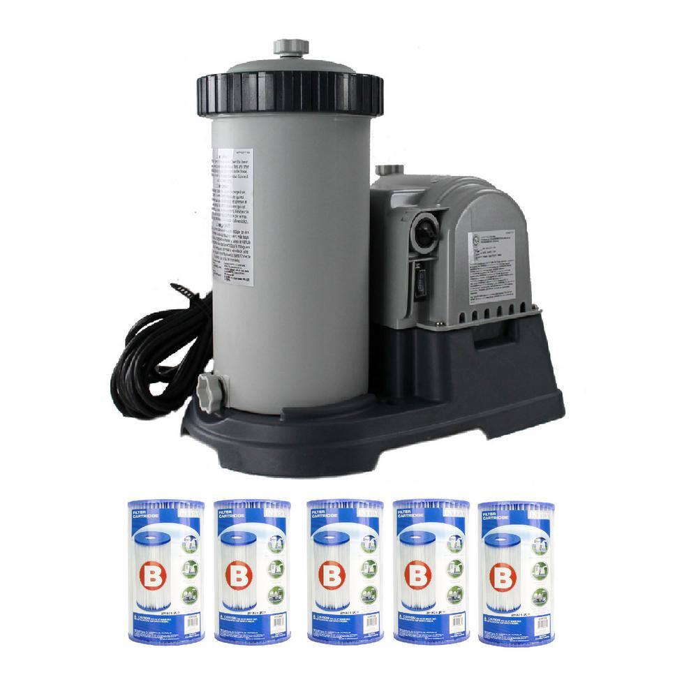 Intex Above Ground Pool Cartridge Filter Pump and Type B Filter Cartridge (5 Pack) 28633EG + 5 x 29005E