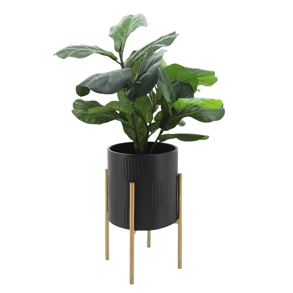 Black Iron Metal Planters with Gold Metal Stands (Set of 2)   14.0\