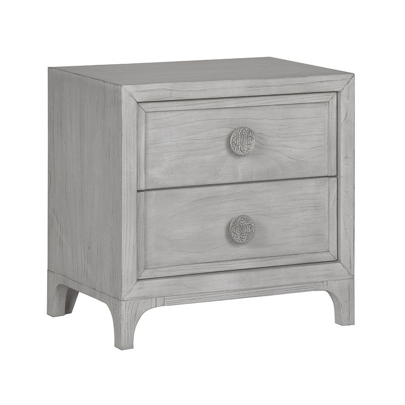 28 Inch Lou Wood 2 Drawer Bedroom Nightstand， Wood Knobs， Washed White