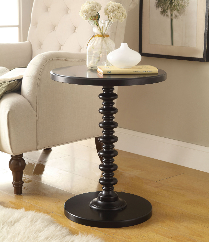 Round Top Side Table Turned Pedestal Base  Black   Traditional   Side Tables And End Tables   by Simple Relax  Houzz