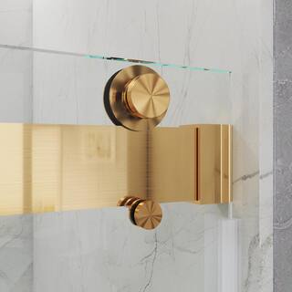 MCOCOD 60 in. W x 72 in. H Double Sliding Frameless Shower Door in Brushed Gold with Soft-Closing and 38 in. (10 mm) Glass DS13-60x72-BG