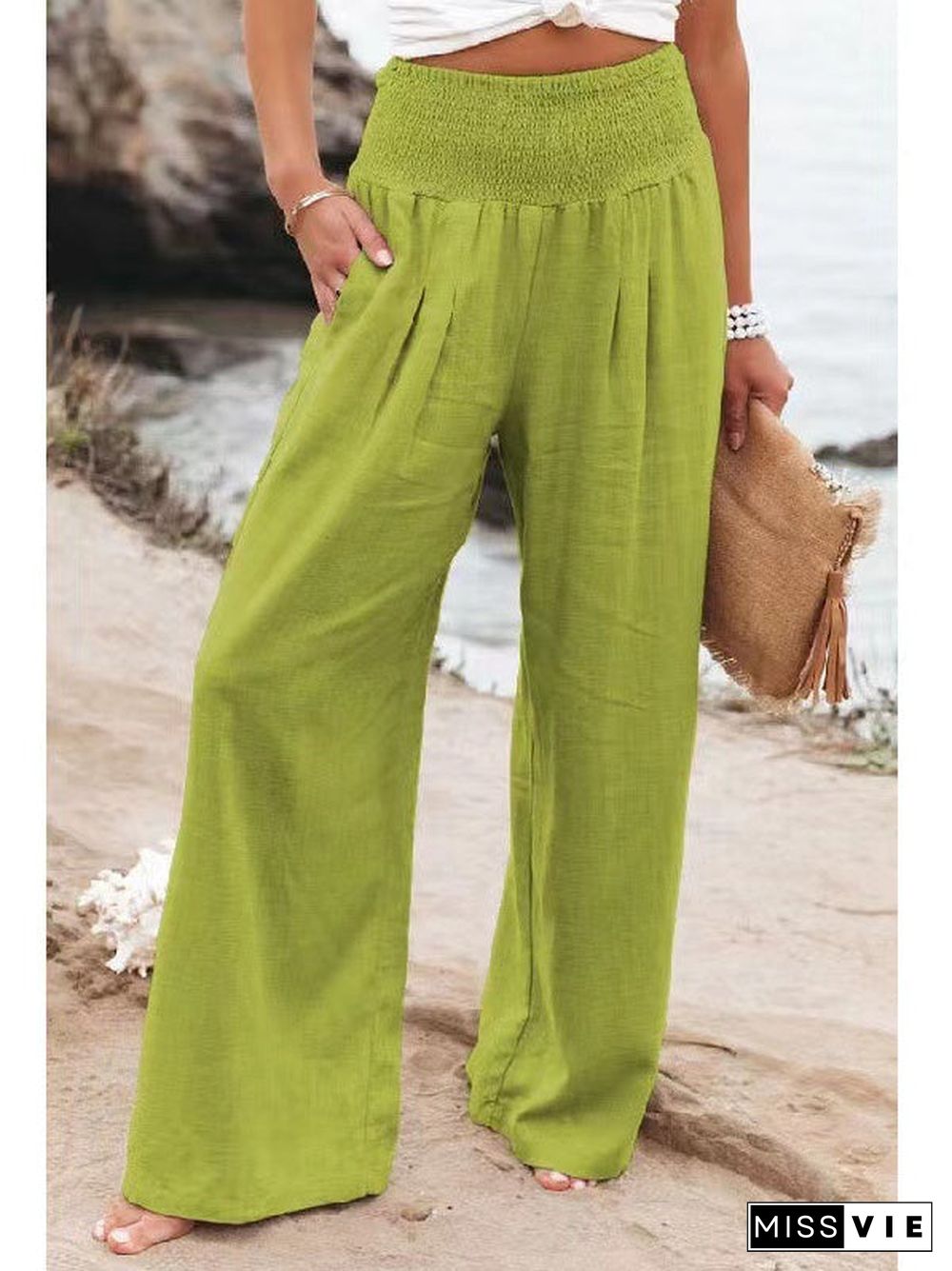 Spring Summer for Women 2022 New Women Pants Office Lady Cotton Linen Pockets Solid Loose Casual White Wide Leg Long Trousers