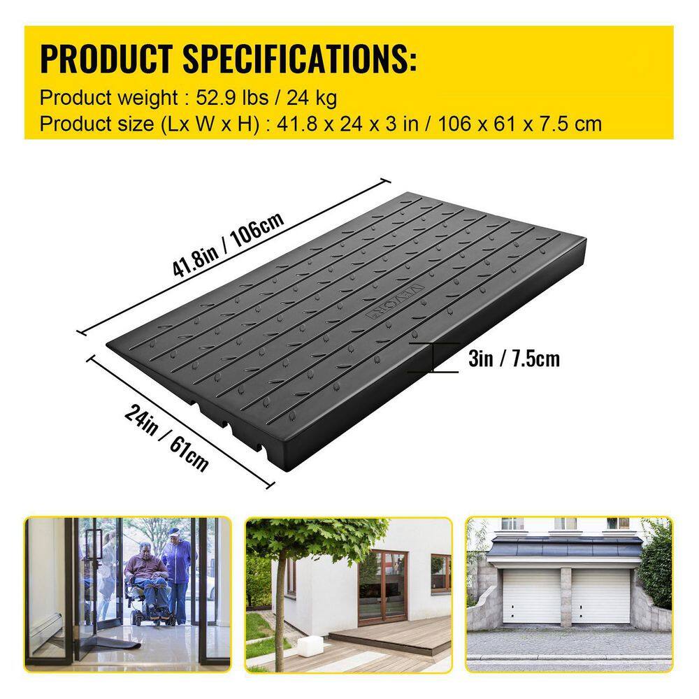 VEVOR 24 in. x 41.8 in. x 3 in. Black Rubber Threshold Speed Ramp Wheelchair Ramp 3 in. Rise for Wheelchair and Scooter WFSLYP24X42X3I8PSV0