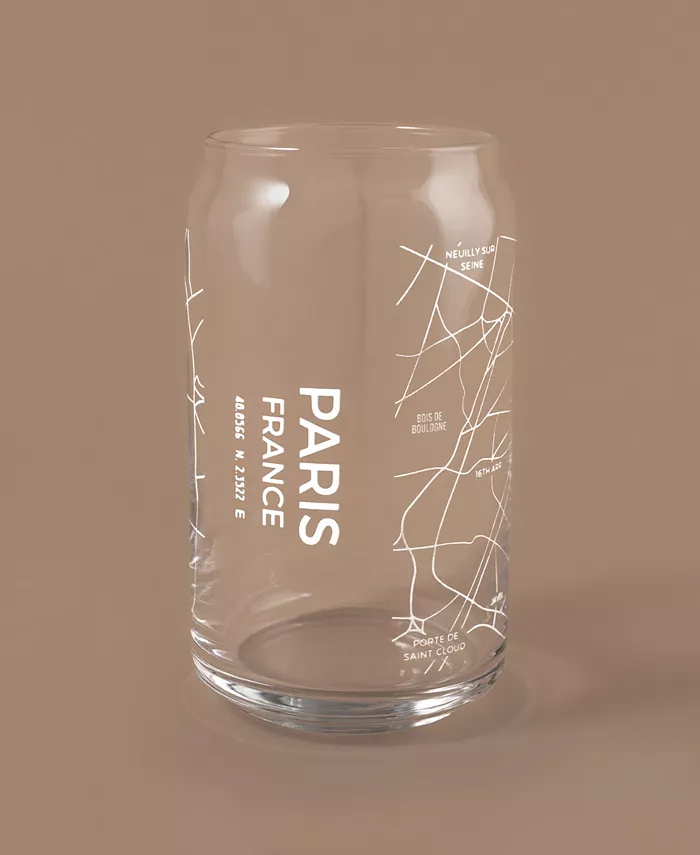 NARBO THE CAN Paris Map 16 oz Everyday Glassware Set of 2