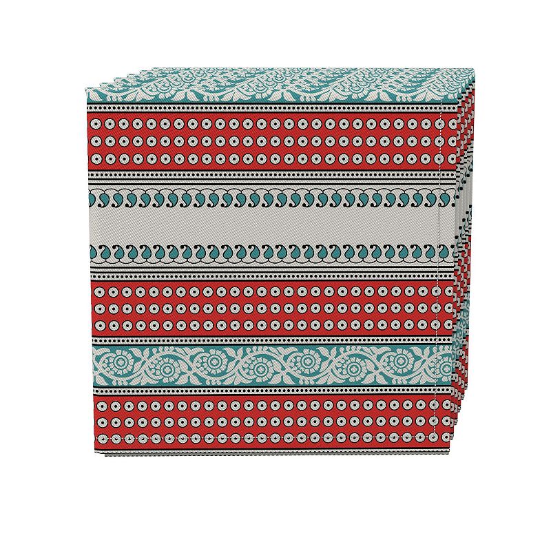 Napkin Set of 4， 100% Cotton， 20x20， Geometric Paisley and Dots