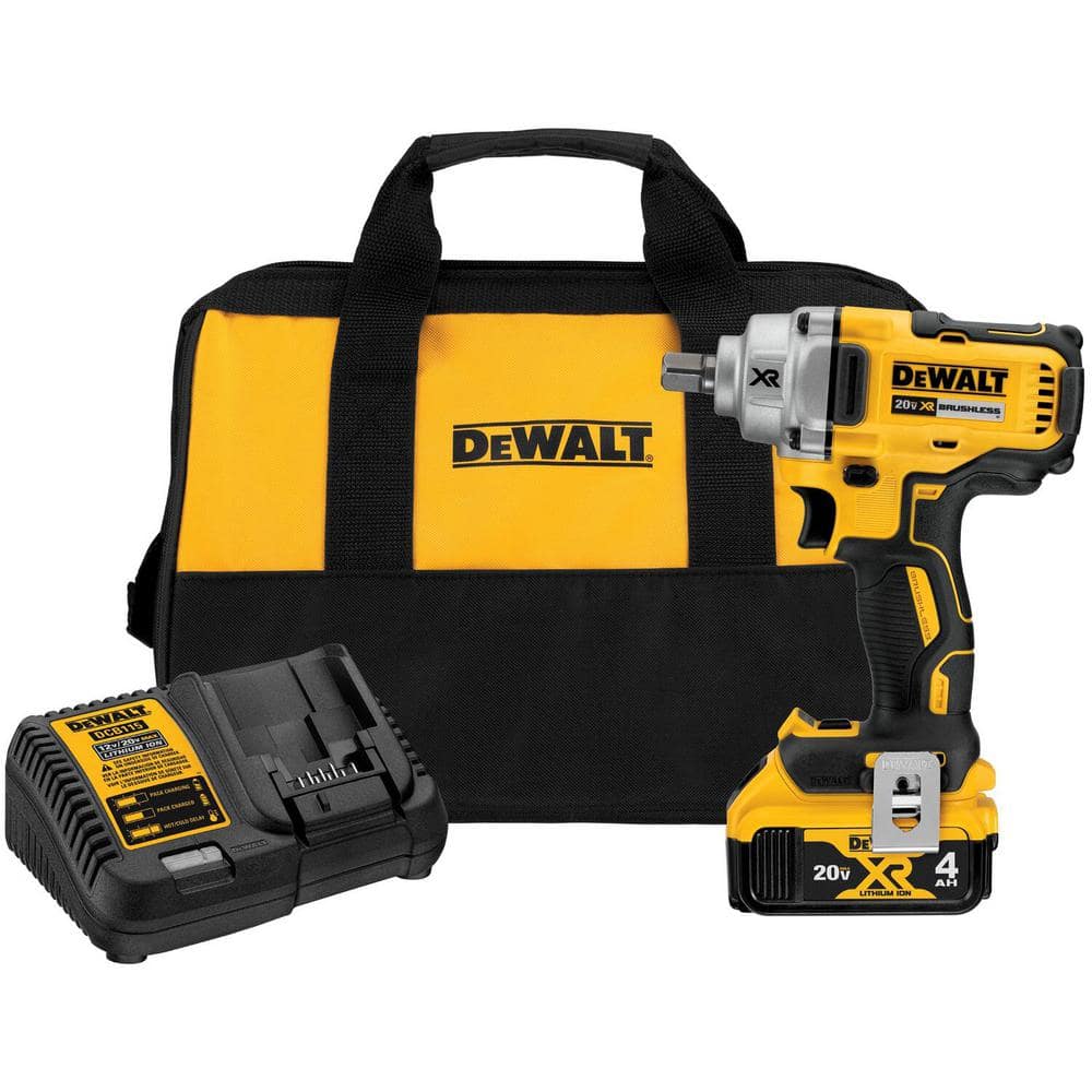 DEWALT 20V Lithium-Ion Cordless Brushless 1/2 in. Impact Wrench Kit, (1) 4.0Ah Battery, and Charger DCF894M1