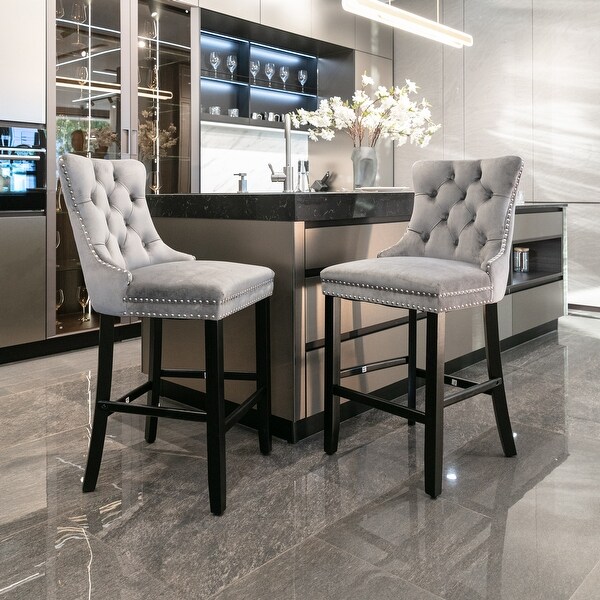 Set of 2 Leisure Style Barstools with Button Tufted Decoration