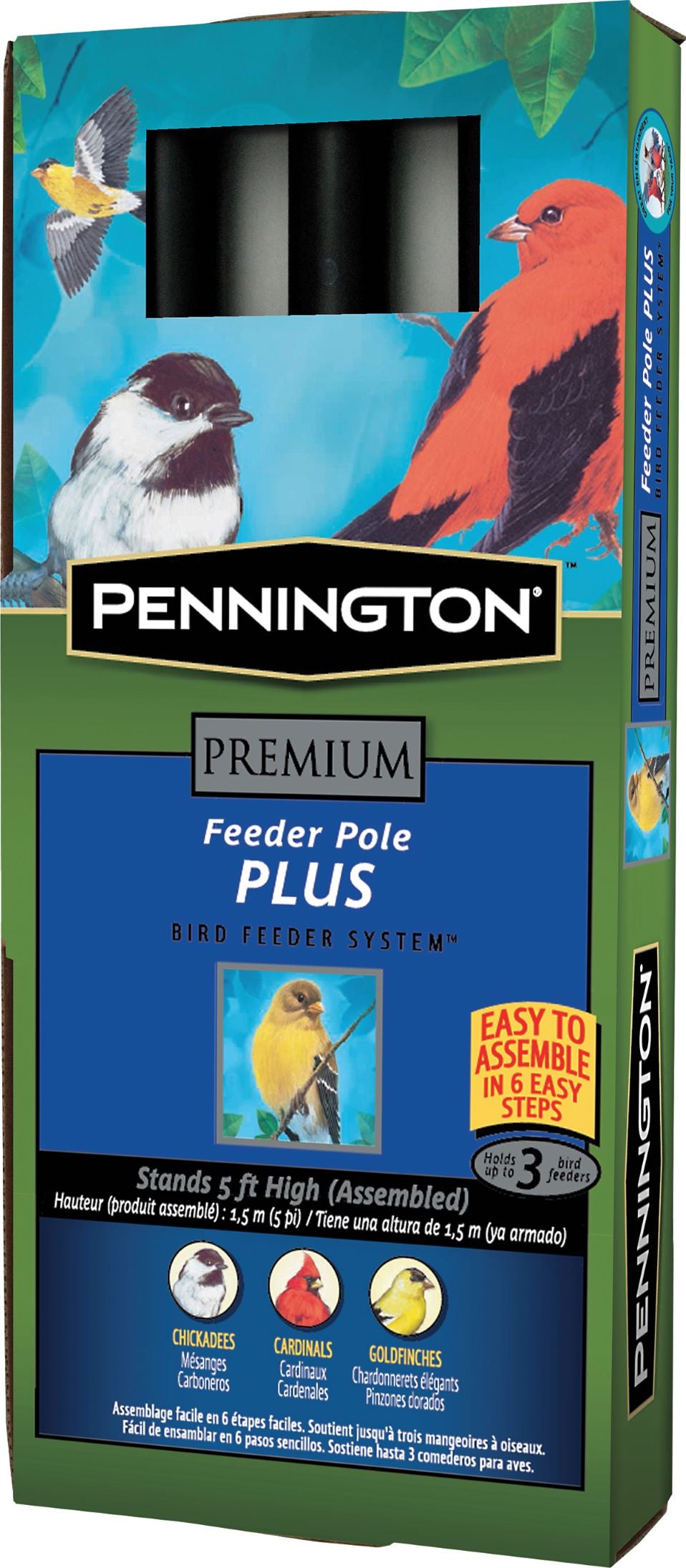 Pennington Premium Wild Bird Feeder Pole Plus， 5 feet Installed Height， Black