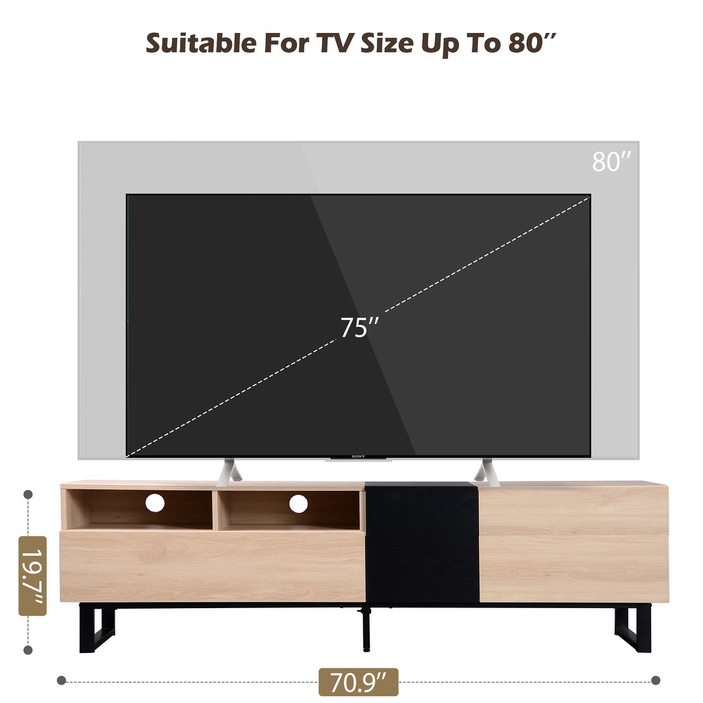 Modern TV Stand for 80'' TV  Media Console Table  Entertainment Center with Drop Down Door and Double Storage Space