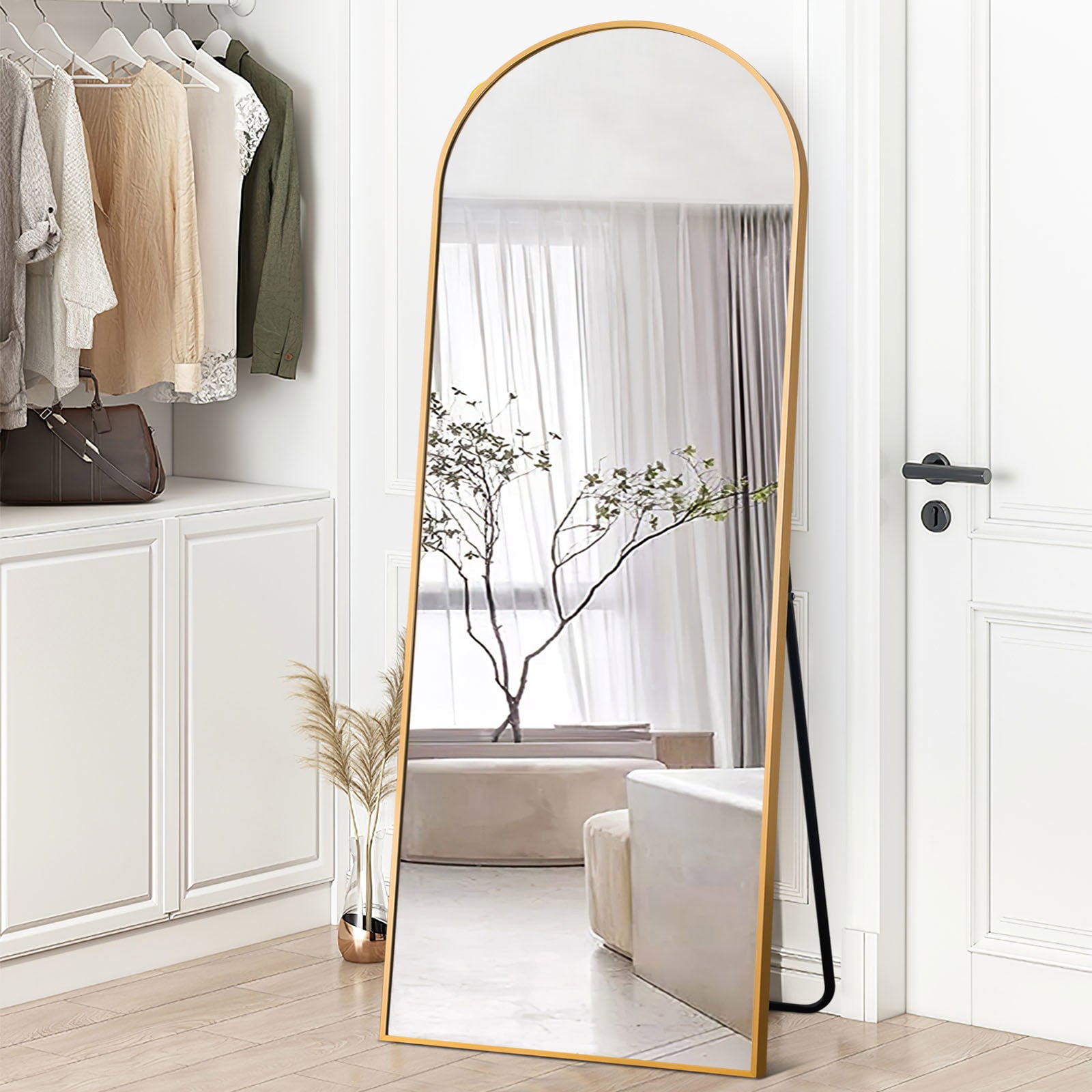 NeuType 22 in x 65 in Gold Modern Floor Mirror