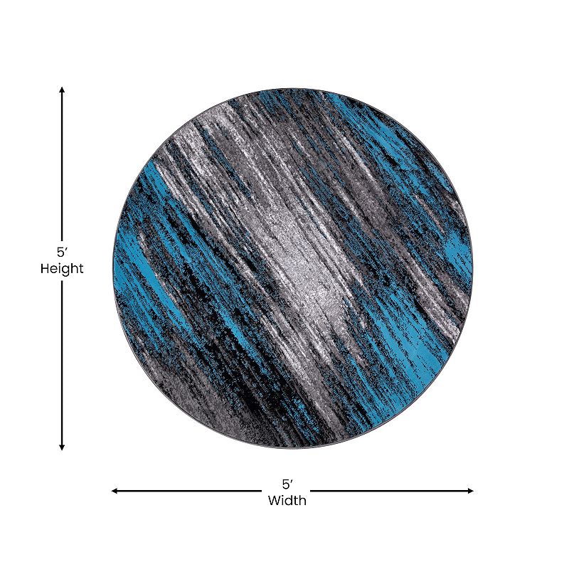 Masada Rugs Masada Rugs Trendz Collection 5'x5' Round Modern Contemporary Round Area Rug in Gray， Black， and Blue