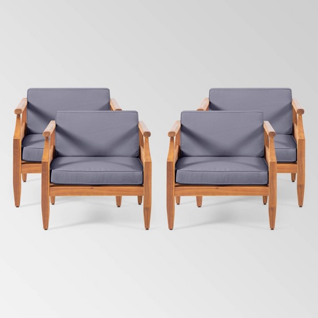 Aston 4pk Acacia Wood Mid century Modern Club Chairs Teak gray Christopher Knight Home