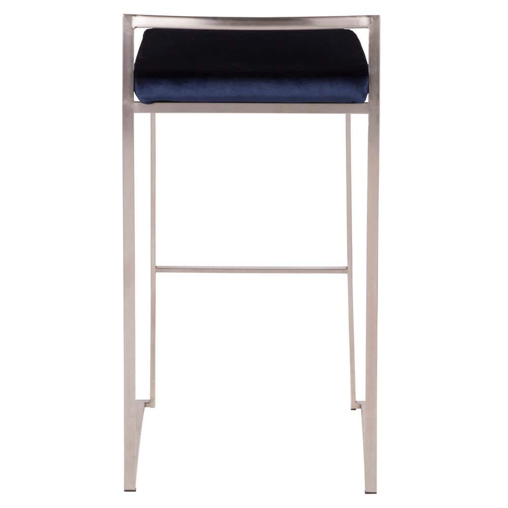 Lumisource Fuji 30 in. Stainless Steel Bar Stool with Blue Velvet Cushion (Set of 2) B30-FUJI VBU2