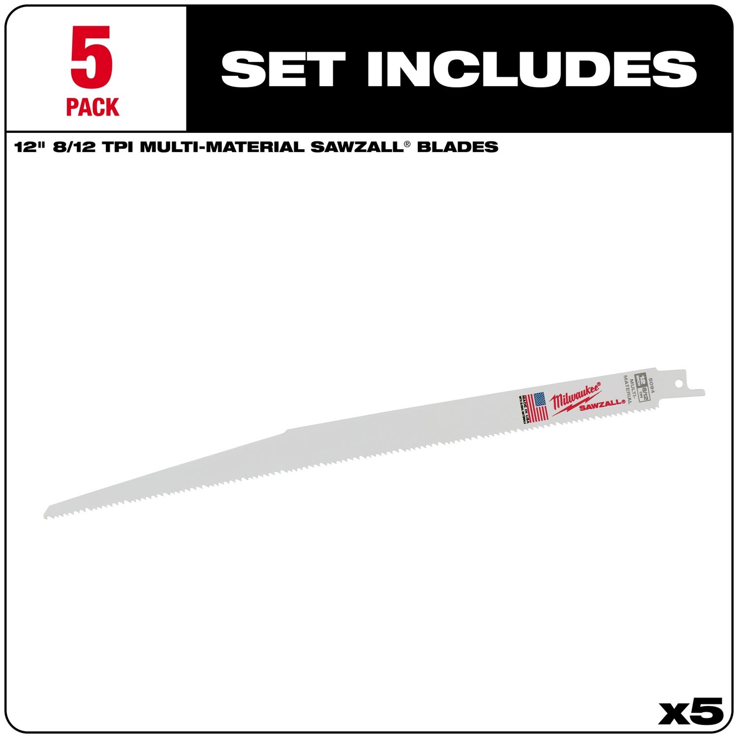 MW Sawzall 12 in. Bi-Metal Thin Kerf Reciprocating Saw Blade 8/12 TPI 5 pk