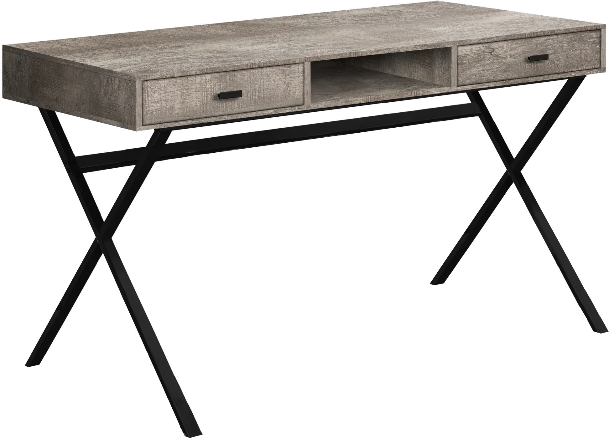 Taupe Wood Desk with Black Metal Base