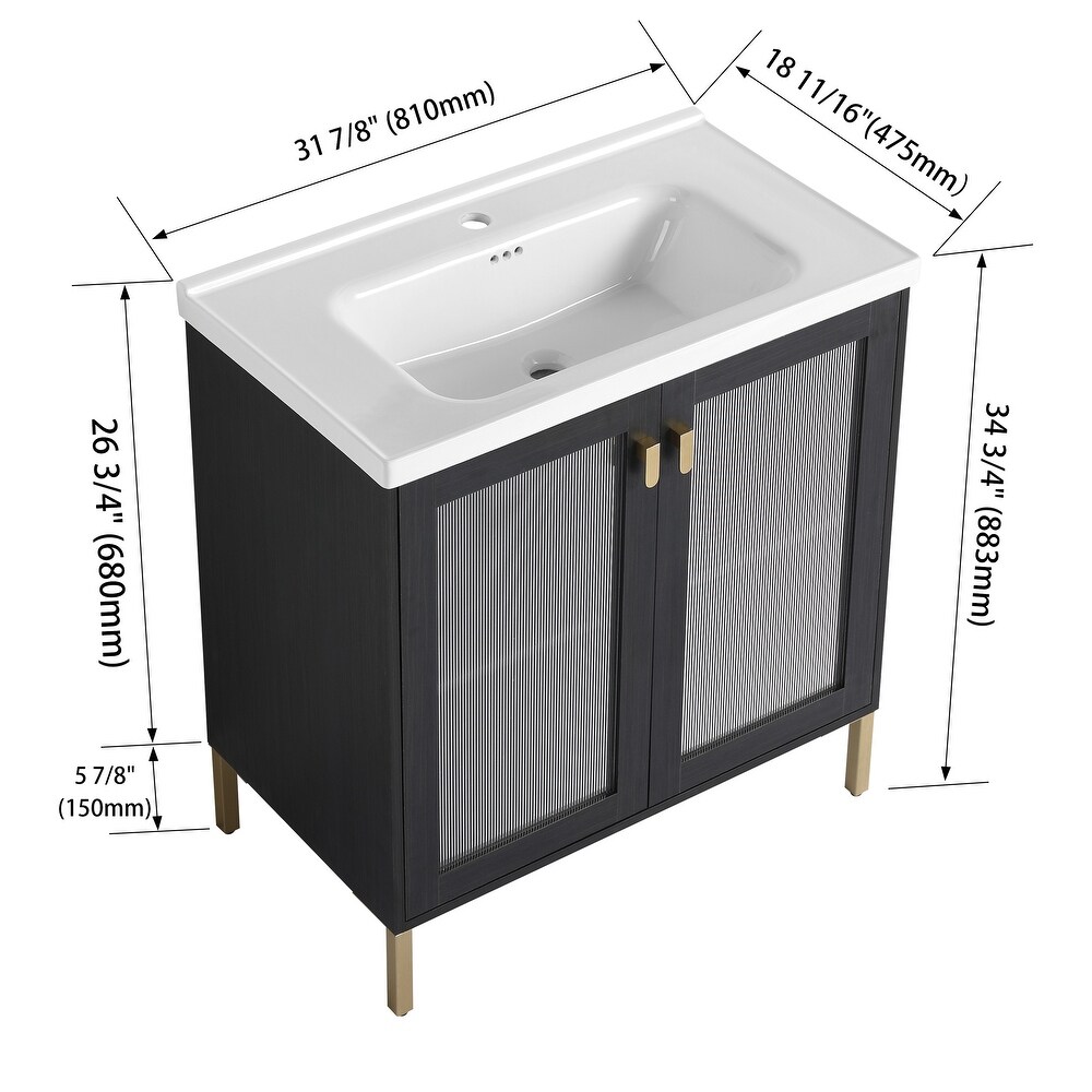 BNK 28/32 inch Freestanding Single Sink Bathroom Vanity with Soft Close Door and 1 adjustable shelf