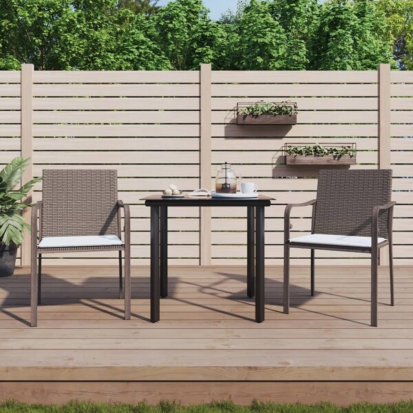 vidaXL Patio Dining Set Table and Chair with Cushions Poly Rattan and Steel